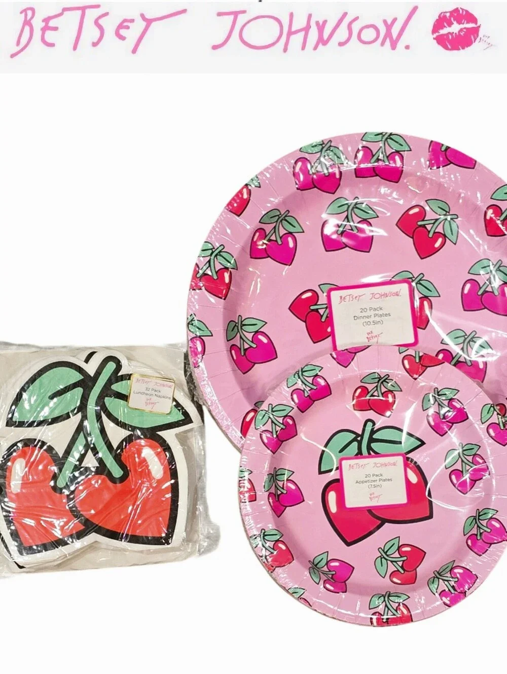 Betsey Johnson Heart Cherries Paper Plates & Napkin‎ Set